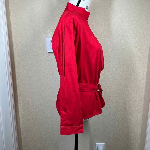 Zara basic red blouse Asymmetrical mock neck long sleeve size S cyber core - Picture 6 of 14